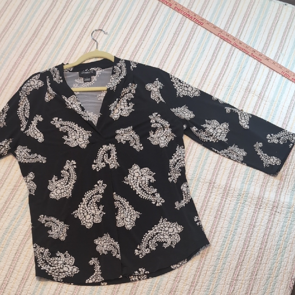 Liz Claiborne Black Paisley V-Neck Blouse